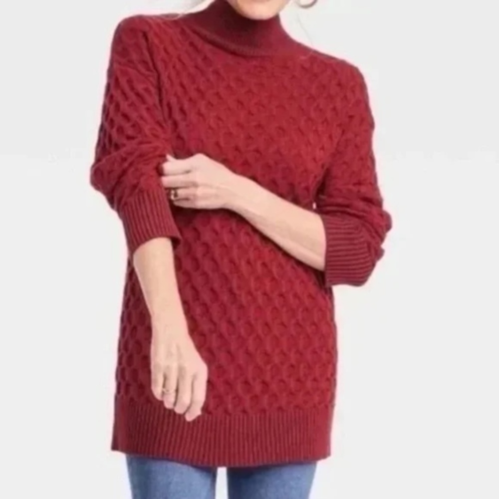 Knox Rose Textured Knit Sweater Red Mock Neck Long Sleeve Pullover Sweater Top